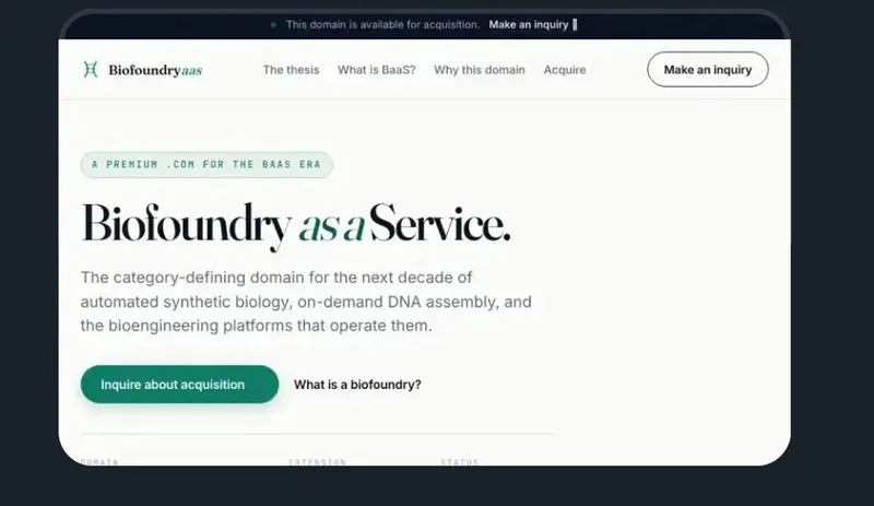 Biofoundry as a Service landing page built by Brockley
